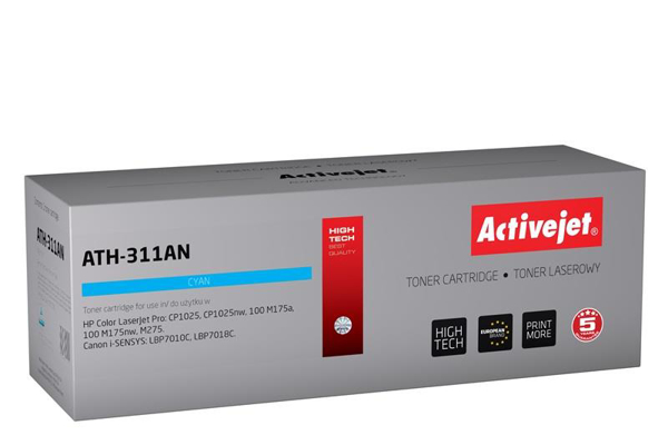 Poza cu Toner compatibil Activejet ATH-311AN (replacement Canon, HP 126A CRG-729C, CE311A Premium 1000 pages blue)