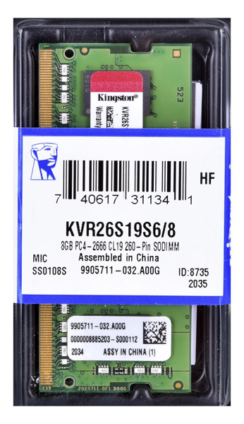 Poza cu Kingston Technology ValueRAM KVR26S19S6/8 memory module 8 GB 1 x 8 GB DDR4 2666 MHz