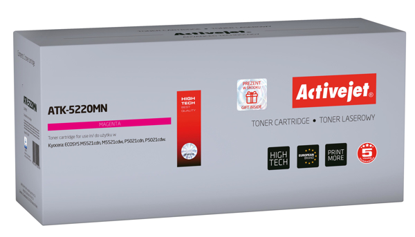 Poza cu Activejet ATK-5220MN replacement Kyocera TK-5220M, Compatible, page yield: 1200 pages, Printing colours: Magenta. 5 years warranty