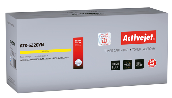 Poza cu Activejet ATK-5220YN replacement Kyocera TK-5220M, Compatible, page yield: 1200 pages, Printing colours: Yellow. 5 years warranty
