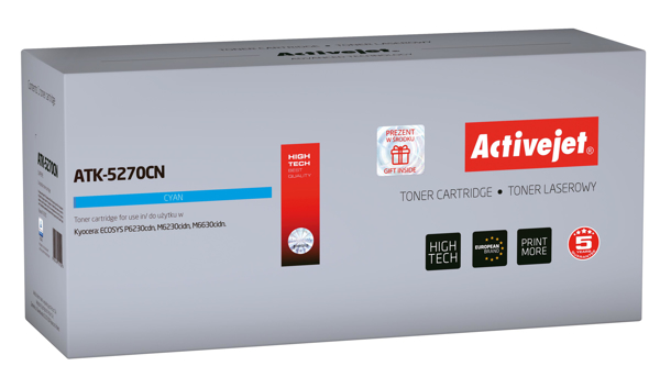 Poza cu Activejet ATK-5270CN toner replacement Kyocera TK-5270C, Compatible, page yield: 6000 pages, Printing colours: Cyan. 5 years warranty