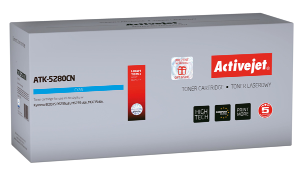 Poza cu Activejet ATK-5280CN toner replacement Kyocera TK-5280C, Compatible, page yield: 11000 pages, Printing colours: Cyan. 5 years warranty