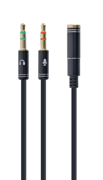 Poza cu Gembird CCA-418M Adapter audio stereo 3.5mm mini Jack/4PIN/ audio cable 0.2 m 2 x 3.5mm Black
