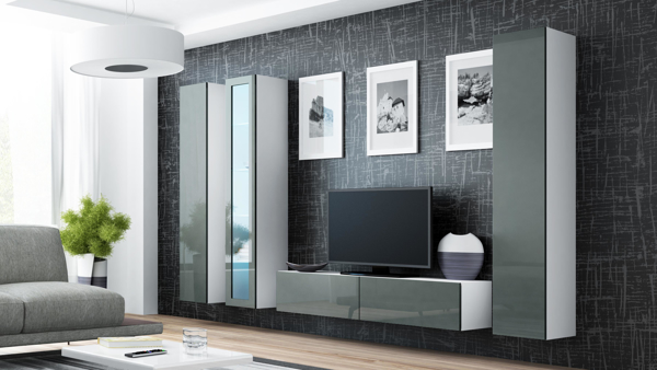 Poza cu Cama Living room cabinet set VIGO 15 white/grey gloss