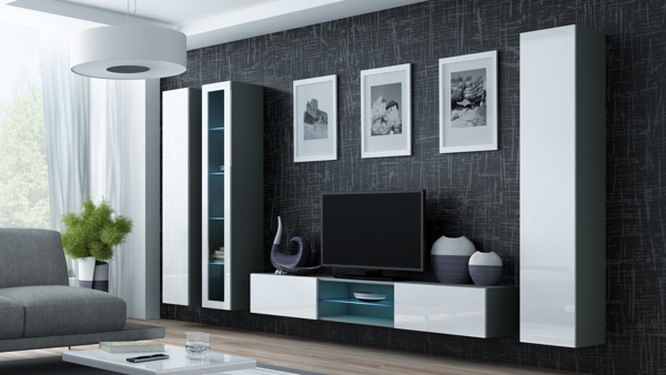 Poza cu Cama Living room cabinet set VIGO 17 grey/white gloss