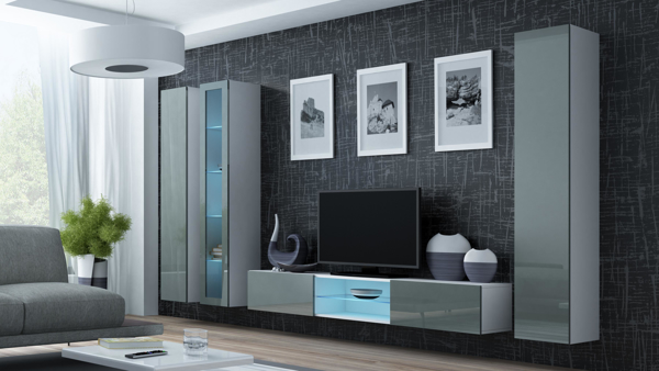 Poza cu Cama Living room cabinet set VIGO 17 white/grey gloss