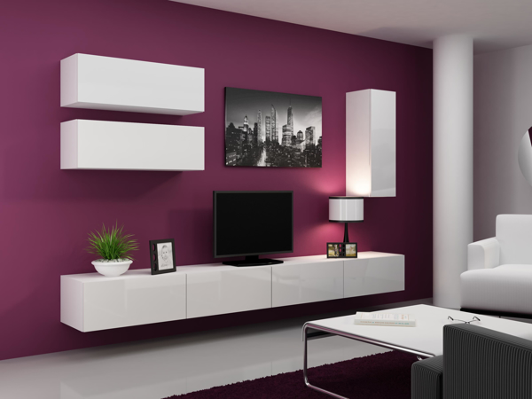 Poza cu Cama Living room cabinet set VIGO 13 white/white gloss