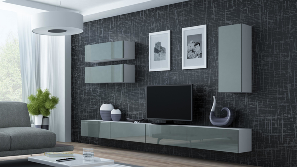 Poza cu Cama Living room cabinet set VIGO 13 white/grey gloss