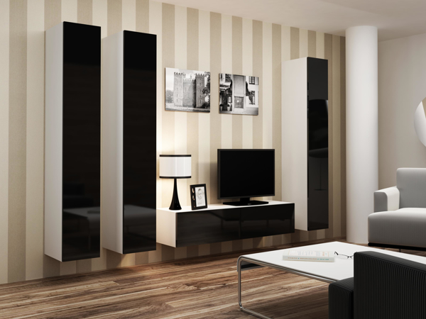 Poza cu Cama Living room cabinet set VIGO 14 white/black gloss