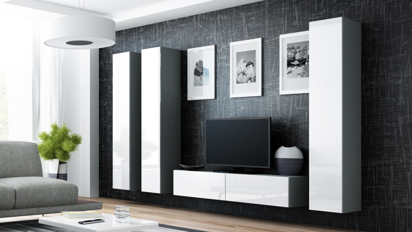 Poza cu Cama Living room cabinet set VIGO 14 grey/white gloss