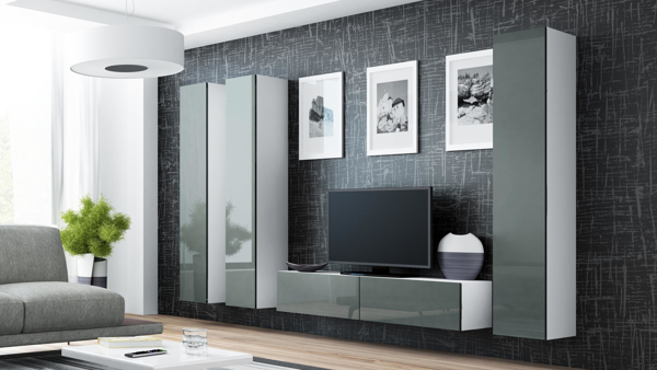 Poza cu Cama Living room cabinet set VIGO 14 white/grey gloss