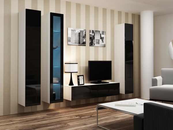 Poza cu Cama Living room cabinet set VIGO 15 white/black gloss