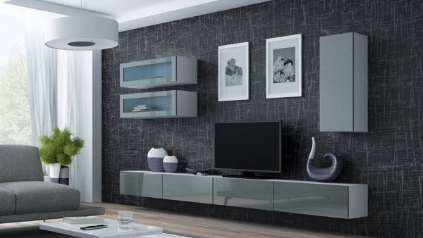 Poza cu Cama Living room cabinet set VIGO 11 white/grey gloss