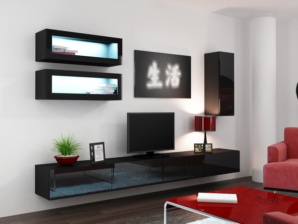 Poza cu Cama Living room cabinet set VIGO 11 black/black gloss