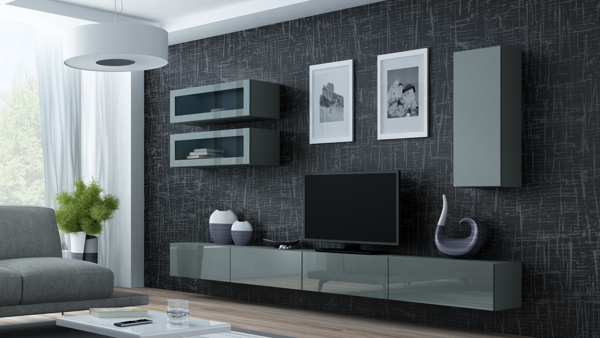 Poza cu Cama Living room cabinet set VIGO 11 grey/grey gloss