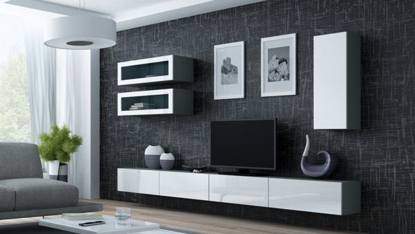 Poza cu Cama Living room cabinet set VIGO 11 grey/white gloss