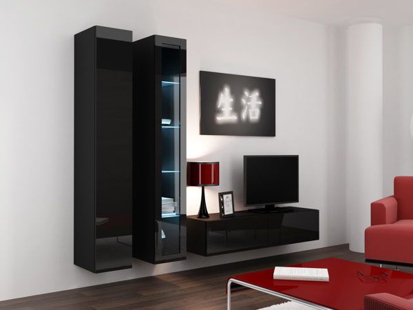 Poza cu Cama Living room cabinet set VIGO 10 black/black gloss