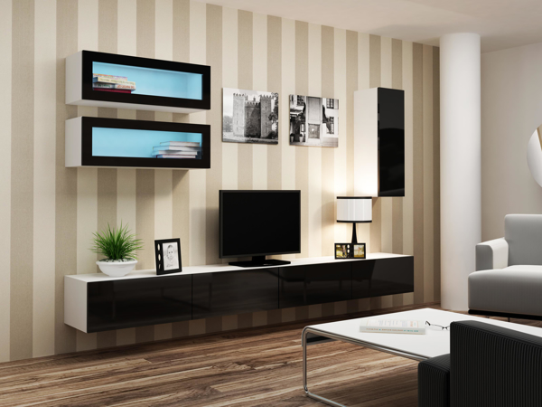 Poza cu Cama Living room cabinet set VIGO 11 white/black gloss