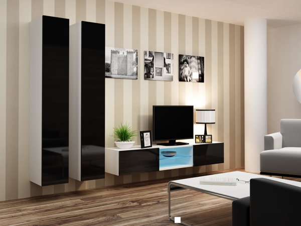 Poza cu Cama Living room cabinet set VIGO 19 white/black gloss