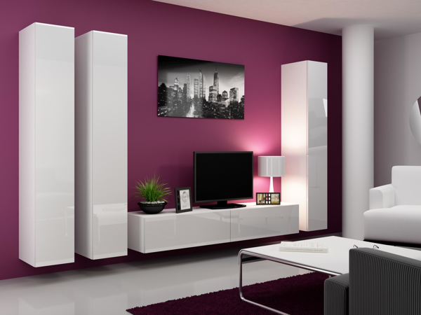Poza cu Cama Living room cabinet set VIGO 1 white/white gloss