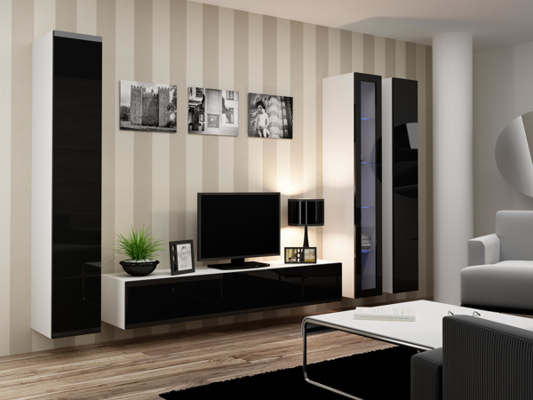 Poza cu Cama Living room cabinet set VIGO 2 white/black gloss