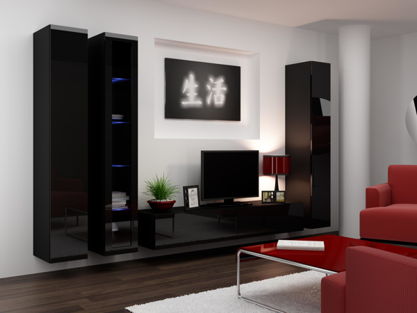 Poza cu Cama Living room cabinet set VIGO 2 black/black gloss