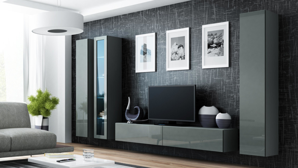 Poza cu Cama Living room cabinet set VIGO 2 grey/grey gloss