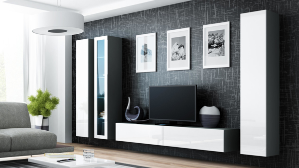 Poza cu Cama Living room cabinet set VIGO 2 grey/white gloss