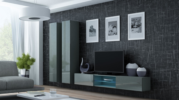 Poza cu Cama Living room cabinet set VIGO 19 grey/grey gloss