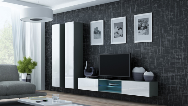 Poza cu Cama Living room cabinet set VIGO 19 grey/white gloss