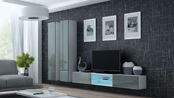 Poza cu Cama Living room cabinet set VIGO 19 white/grey gloss