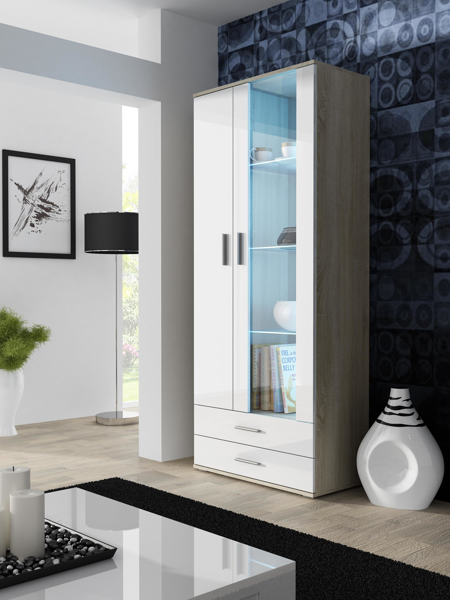 Poza cu Cama display cabinet SOHO S6 2D2S sonoma oak/white gloss