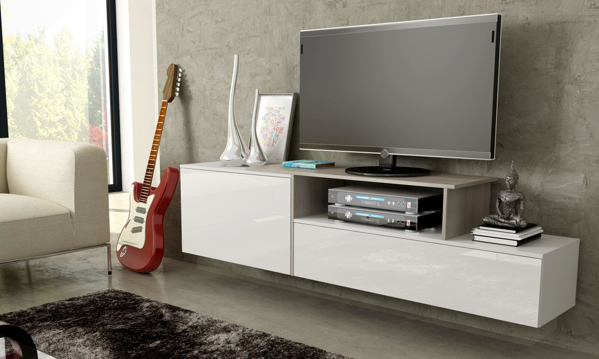 Poza cu Cama TV cabinet SIGMA 3 180 white/white gloss + sonoma oak