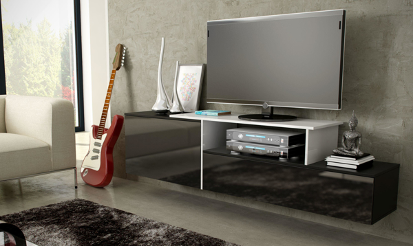 Poza cu Cama TV cabinet SIGMA 3 180 black/black gloss + biały