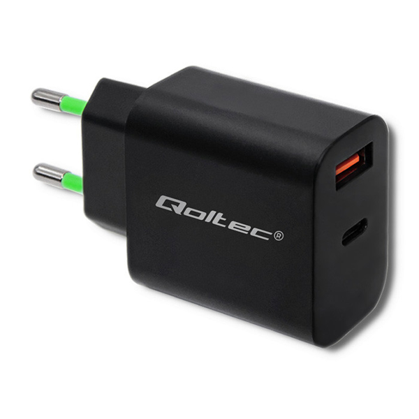 Poza cu Qoltec 51713 Charger | 18W | 5-12V | 1.5-3A | USB type C PD | USB QC 3.0 | Black (51713)