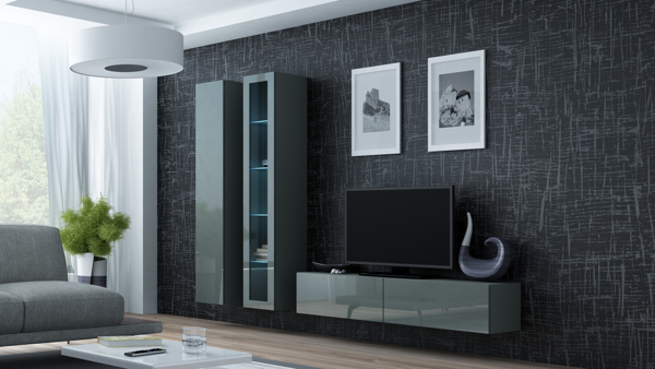 Poza cu Cama Living room cabinet set VIGO 10 grey/grey gloss