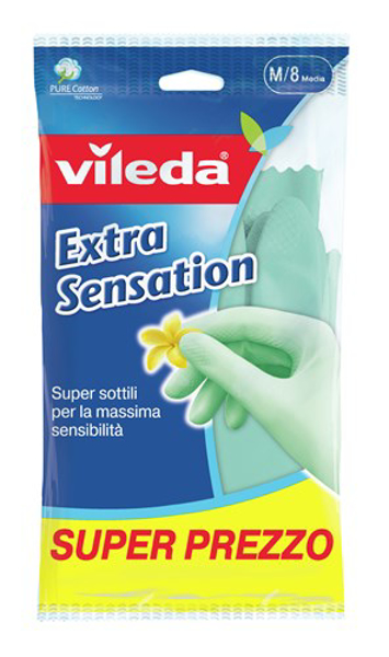 Poza cu Vileda Extra Sensation Household gloves Green Cotton, Latex 1 pc(s) (167394)