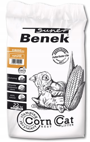 Poza cu SUPER BENEK Corn Classic Corn cat litter Natural, Clumping 35 l