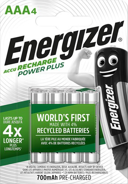 Poza cu ENERGIZER BATTERY Accu Recharge Power Plus 700 mAh AAA HR3/4 Rechargeable, 4 pieces (417002)