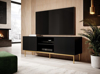 Poza cu PAFOS RTV cabinet on golden steel frame 150x40x60 cm matte black (PAFOS TV15+S CZ)
