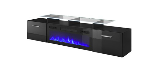 Poza cu RTV cabinet ROVA with electric fireplace 190x37x48 cm black/black gloss (ROVA+KOM CZ/CZ)