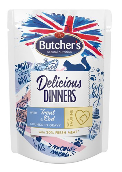 Poza cu BUTCHER'S Delicious Dinners with trout and cod - wet cat food - 100 g