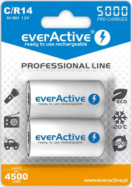 Poza cu Rechargeable batteries everActive Ni-MH R14 C 5000 mAh Professional Line