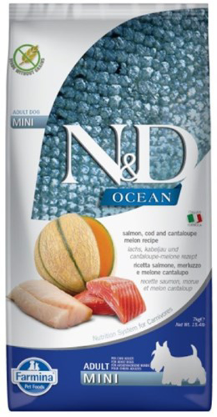 Poza cu FARMINA N&D Ocean Dog Salmon, Cod, Cantaloupe, Melon Adult Mini - dry dog food - 7 kg (PND0700074)