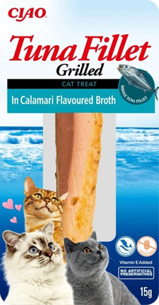 Poza cu INABA Grilled Tuna in calamari flavoured broth - cat treats - 15 g (EU007)