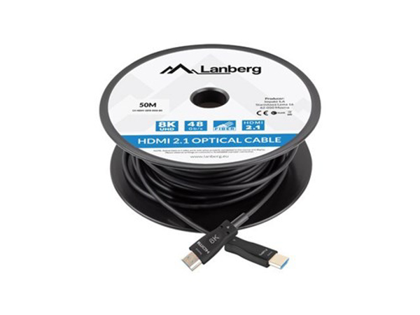 Poza cu LANBERG HDMI CABLE M/M V2.1 50M 8K OPTICAL AOC (CA-HDMI-30FB-0500-BK)