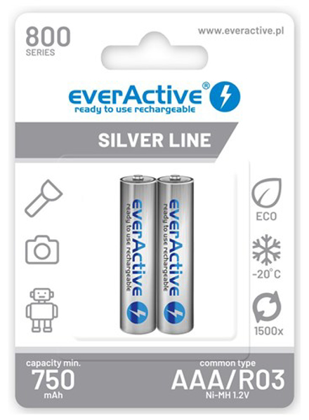 Poza cu Rechargeable batteries everActive Ni-MH R03 AAA 800 mAh Silver Line - 2 pieces (EVHRL03-800)