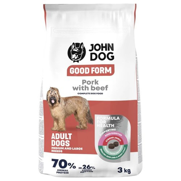 Poza cu JOHN DOG Good Form Adult Medium and Large Breeds Pork and Beef - Dry Dog Food - 3 kg