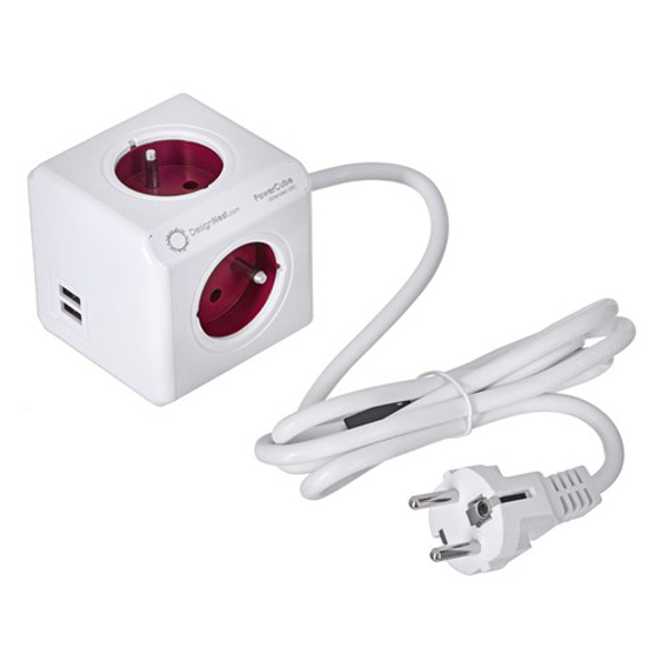 Poza cu Allocacoc 2402RD/FREUPC power extension 1.5 m 4 AC outlet(s) Indoor Red,White (2402RD/FREUPC)