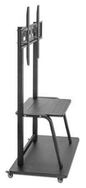 Poza cu Manhattan TV & Monitor Mount, Trolley Stand, 1 screen, Screen Sizes: 37-100'', Black, VESA 200x200 to 800x600mm, Max 150kg, Shelf and Base for Laptop or AV device, Height-adjustable to four levels: 862, 916, 970 and 1024mm, LFD, Lifetime Warranty (462334)